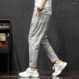Men's Pants Foreign Trade Summer Nine Point Solid Color Drawstring Casual Loose Harlan Thin