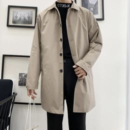 Men's Trench Coats M-5XL Plus Size Men's Trench Coat Loose fit Long Lapel Single Breasted Windbreaker Jacket Button Overcoat Men Clothing XXXXXL 231010