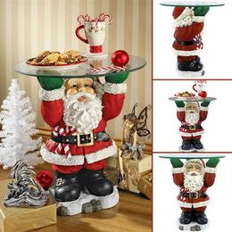 Christmas Decorations Santa Claus Sculptural Glass Topped Holiday Table Resin Ornament Christmas Home Living Room Decoration Home Craft Holiday Table 231010