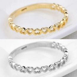 Chic Minimalist Eternity Band Heart Hollow Rings For Women Gold / Silver Color Personality Jewelry Wedding Banquet Party Gift