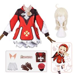 Klee Cosplay Costume Game Genshin Impact Loli Red Dress Shorts Wig Bag Suit Halloween Costumes Clothing for Kids Adultcosplay