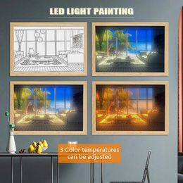 Paintings LED Decorative Light Painting Bedside Picture Style Creative Modern Simulate Sunshine Drawing Night Light Gift 231009