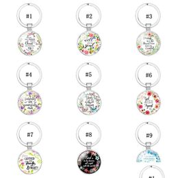 Keychains & Lanyards Catholic Rose Scripture Keychains For Women Men Christian Bible Glass Charm Key Chains Fashion Relin Jewelry Acce Dhcli