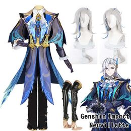 Game Neuvillette Cosplay Genshin Impact Neuvillette Cosplay Costume Wig Uniform Clothes Full Suit Halloween Costumes for Mencosplay