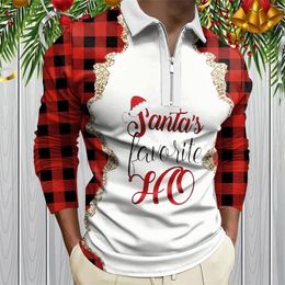 Men's Polos Lapel Half Zipper Men Christmas Shirt Long Sleeve Winter Holiday Red Black Plaid Classical Vintage Printing Blouse