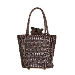 2021 Summer New Handmade Woven Bag with Genuine Leather Hollow Vegetable Basket Bag in Network Red Personalised Fashion Bag Small 231010 231010