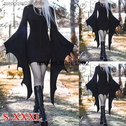 Theme Costume Medieval Vampire Cosplay Come Women Sexy Slim Gothic Black Dress Vintage Bat Sleeve Witch Halloween Carnival Party Dresses Q231010