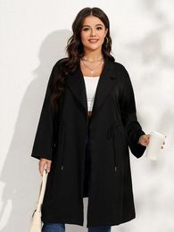 Women's Plus Size Outerwear Coats Finjani Coat Women Clothing Winter And Autumn Black Elegant Waist Lace Up Jacket Top 231009