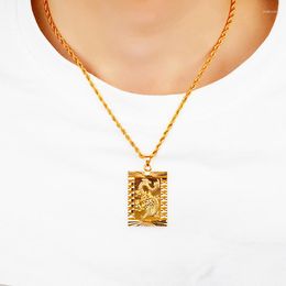 Pendants Pure Gold Colour Square Pendant Necklace For Men Bro Father Fine Jewellery Wedding Engagement Anniversary Chain Male Party Gifts
