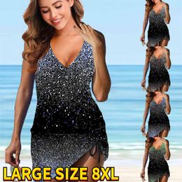 Women's Swimwear 2023 Women Two Piece Swimsuits Sexy V Neck Tankini Swimdress Print Bikinis Set Summer Fashion Monokini Beachwear