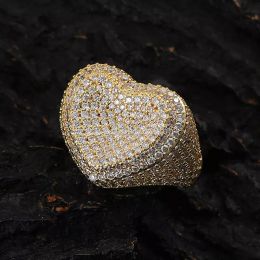 Hip Hop Heart Ring Full Of Cubic Zirconia Love Heart Shaped Wedding Bridal Finger Rings For Men And Women Couples Lovers Gift Jewelry Aesthetic Bijoux