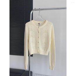 Women's Knits Hollow Knit Cardigan Jacket Women 2023 Autumn Design Short Loose Long-sleeved Blouse