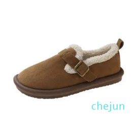 Korean version Snow Boots Lazy Shoes Round Head thick bottom buckle with cotton women's shoes flat sole bean shoe