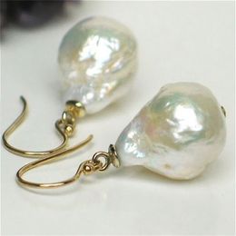 14-16mm White Baroque Pearl Earrings 18K Hook fine jewelry classic fashion diy AAAA personality 220212306D