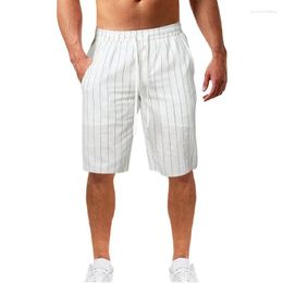 Men's Shorts Vertical Stripe Tied Elastic Waist Cotton Beachwear Casual Social Male Beach Outdoors Pants