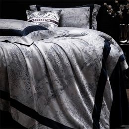 Bedding Sets Luxury Black Grey Patchwork Set Soft Silky 1000TC Cotton Tropical Jungle Forest Duvet Cover Bed Sheet Pillowcases