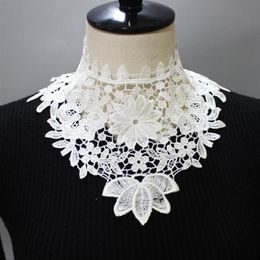 Women Lace Floral Fake Collars Ladies Shirts Detachable Collar White Black Embroidery Necklace False Shawl Decorative Bow Ties221Y
