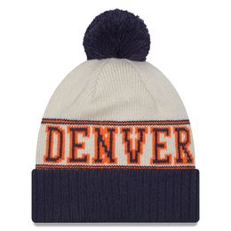 2023 Sideline Historic Pom Cuffed Knit Hat Cream/Navy Football Beanies Teams Knits Hats Mix And Match All Caps