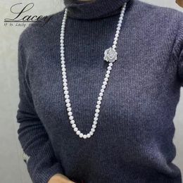 Pendant Necklaces Long Freshwater Pearl Necklace For Women White Real Pearl Necklace Wedding Trendy Sweater Necklace Gift 231010