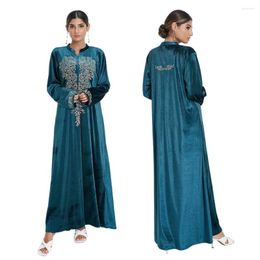 Ethnic Clothing Velvet Muslim Abayas Maxi Dress Long Embroidery Turkey Women Loose Robe Arabic Dubai Islamic Jilbab Winter Warm Caftan