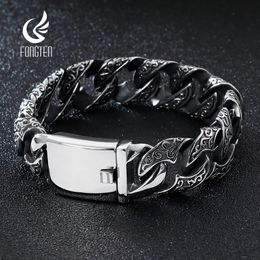 Charm Bracelets Fongten Bracelet for Men Cuban Chain Stainless Steel Man Wristband Totem Bracelets Bangle Viking Jewellery Wholesale 231009