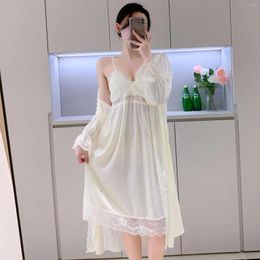 Women's Sleepwear Homewear Satin Lace Summer Wedding Suit Twinset Women Gown Bathrobe Sexy Set Robe Bride Nightdress