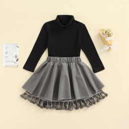 Clothing Sets 1-6Y Kids Baby Girl Clothes Princess Autumn Party 2Pcs Long-sleeved Turtleneck Rib Knit Tops Pleated Skirts With Tassels