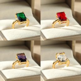 Solitaire Ring Wedding Jewellery Sets Green Square Zircon Rings For Women Multiple Colour Stainless Steel Open Fashion Anniversary Gifts 231010