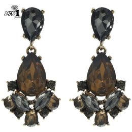 YaYi Jewellery New Brown Glass Grey Rhinestone Dangle Crystal Earring Women's Fashion Ancient Gold Colour Gem Earrings 1165279k