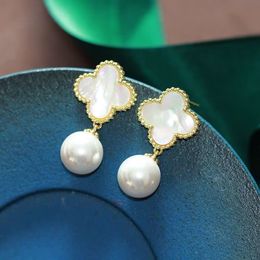 senior classic small fragrant wind Earrings four leaf colver Jewellery 18K gold plated Agate Mother-of-Pearl vintage stud for women men girlfriends party wedding