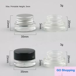 New 3g Mini Clear glass cream jar 3ml cosmetic container Makeup Jar Pot with black silver lid screw