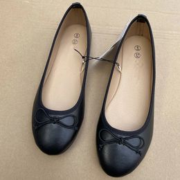 Dress Shoes Elegant Bowknot Ballerina Women's Flat Round Toe Comfort Slip-On Ladies Loafers Leather Single Mules Shoes 231009