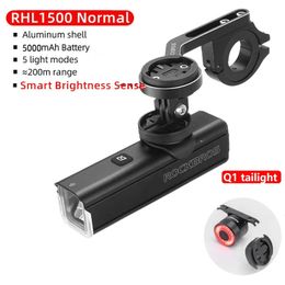 Bike Lights ROCKBROS 4001000LM Bicycle Light Mount Holder USB Typec Rechargeable Fit Bryton IGS Computer Cycling Headlight 231009