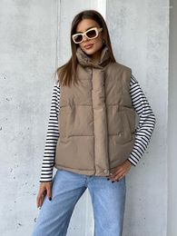 Women's Vests Cotton Down Winter Vest Women Black White Brown Oversize Quilted Jacket Turtleneck Thick Puffer For