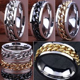 whole 50pcs spinner chain stainless steel rings men's silver gold black fashion Jewelry band ring brand new drop 273J