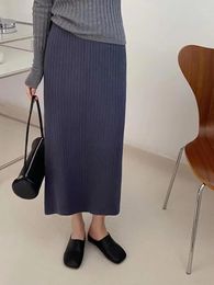 Skirts Davestis Chic Elegant Knitted Slit Straight Skirt Women Autumn Winter Casual High Waist Midi Female Korean Style Clothes