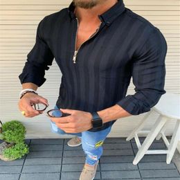 Mens Linen Blouse Zipper Stylish Casual Slim Fit Shirt Long Sleeve Muscle Solid Colour Comfortable Tops Plus Size M-XXL224b