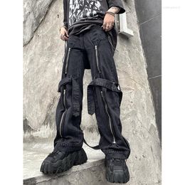 Men's Jeans Dark Techwear Avant-Garde High Street Vibe Style Destruction Zipper Ribbon Hip Hop Trousers Pants Women