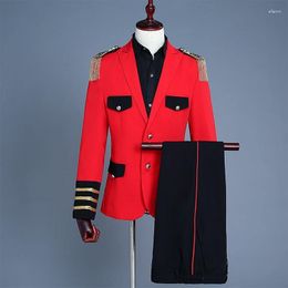 Men's Suits Classic Europe Royal Court Costume Red Slim Fit With Pants Epaulet Tassel Stage Party Prom Wear