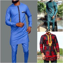 Men's Tracksuits African Wear For Men's Suits Solid Color Simple Shirts and Pants 2PCS Sets Outfit Fashion Casual Wedding 231010