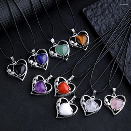 Pendant Necklaces 10pcs Natural Stone Love Hearts Lapis Opal Rose Quartz Green Aventurine Tiger Eye Charms For Jewelry Making