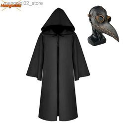 Theme Costume Plague Doctor Reaper Kids Cosplay Carnival Halloween Come for Kids Black Death Come Plague Doctor Mask Steam Punk Mask Q231010