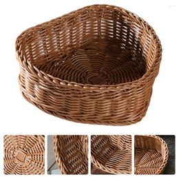 Dinnerware Sets Storage Box Heart-Shaped Tray Candy Eggs Bread Serving Basket Pp Plastic Rattan Multi-purpose