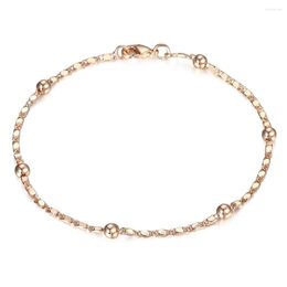 Link Bracelets Thin 2mm 585 Rose Gold Colour Bracelet For Women Girl Marina Stick Bead Chain 20cm Fashion Jewellery Gifts CB11