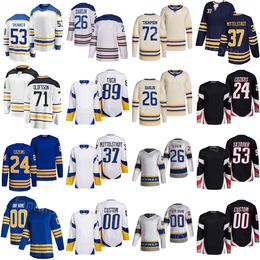 Custom Hockey 24 Dylan Cozens Jersey Reverse Retro 37 Casey Mittelstadt 71 Victor Olofsson 72 Tage Thompson 53 Jeff Skinner 89 Alex Tuch 26 Rasmus Dahlin Kids Lady Man