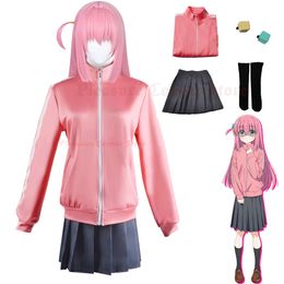 Anime Gotou Hitori Cosplay Costume Bocchi the Rock Gotou Hitori Hair Clip Wigs Jk Uniform Pink Jacket Skirt Wig Suit Halloweencosplay