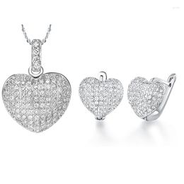 Necklace Earrings Set Amazing Price Silver Plated Jewellery Full Crystal Heart For Women Drop Pendant Necklaces