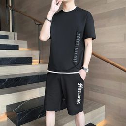 Men's Tracksuits 2023 Summer Ice Silk Thin Short Sleeve T-shirt Shorts Sets Sports Casual Suit Youth Fashion Printed Solid Tracksuit