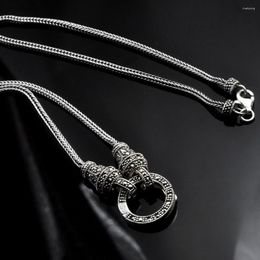 Pendants Real Silver Long Chain Retro Necklace Women S925 Sterling Marcasite Stone Pendant Thai Jewellery