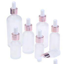 Packing Bottles Wholesale 5-100Ml Frosted Glass Dropper Bottle Essential Oil Bottles With Eye Droppers Per Sample Cosmetic Containers Dhmht